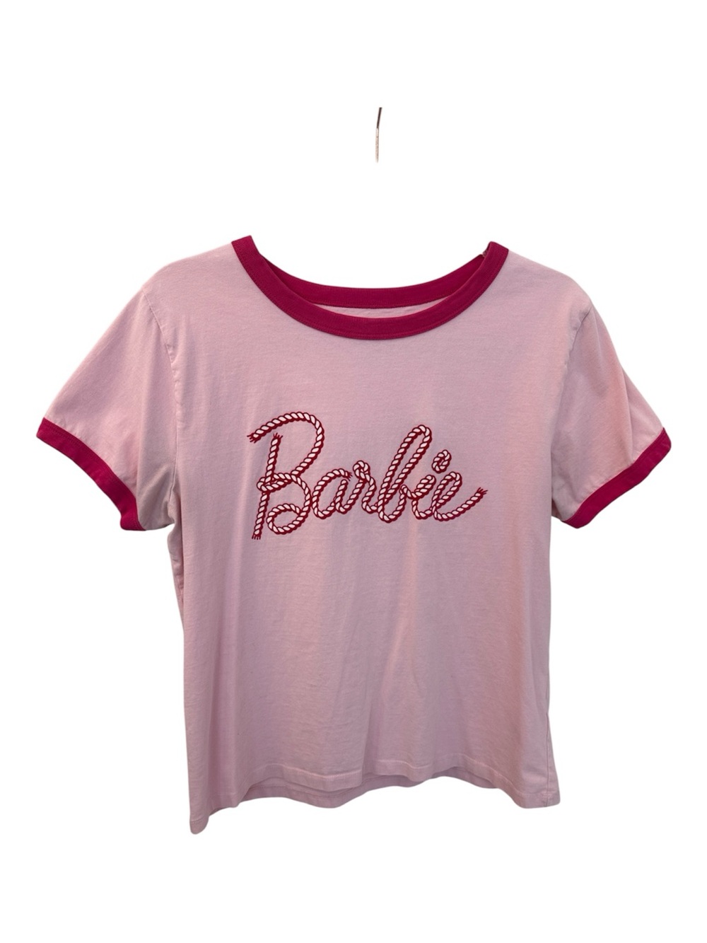 Wrangler Barbie Pink Tee with Dark Pink Trim and Script Logo